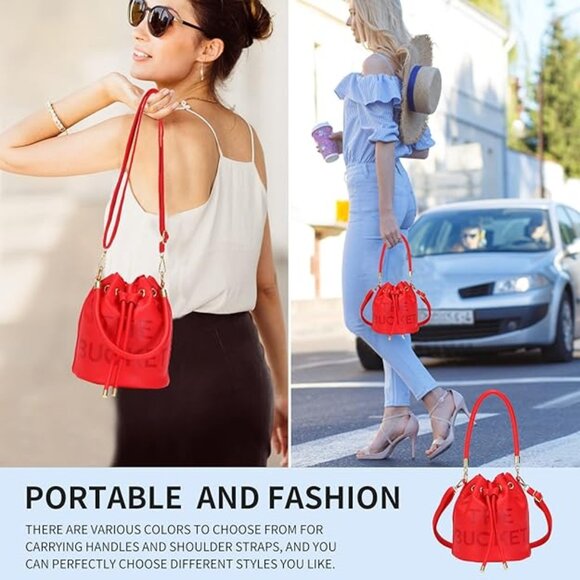 The Bucket Bags Leather Red #847 - Picture 2 of 7